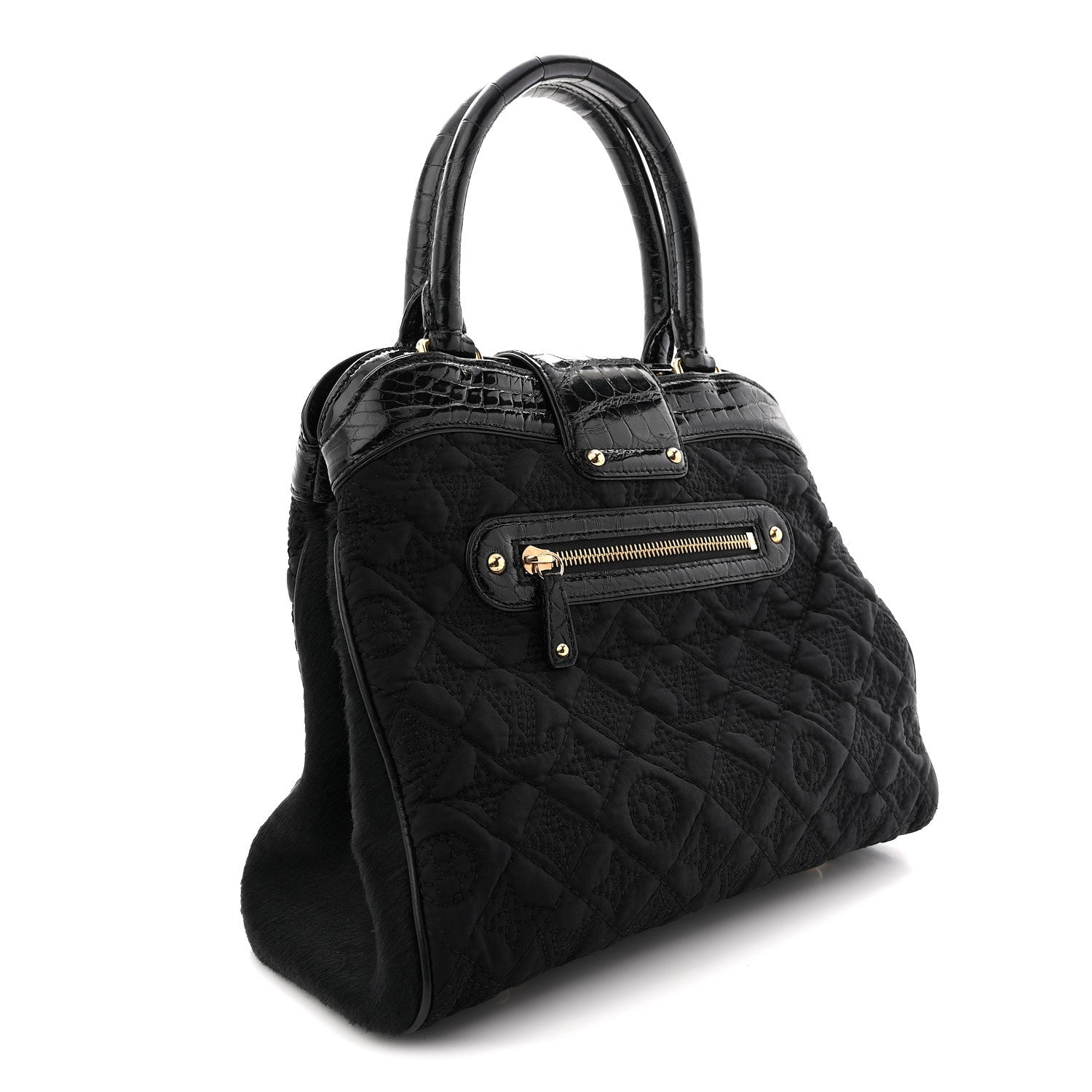 Louis Vuitton Monogram Silk Pony Hair Alligator Trim Linda Black