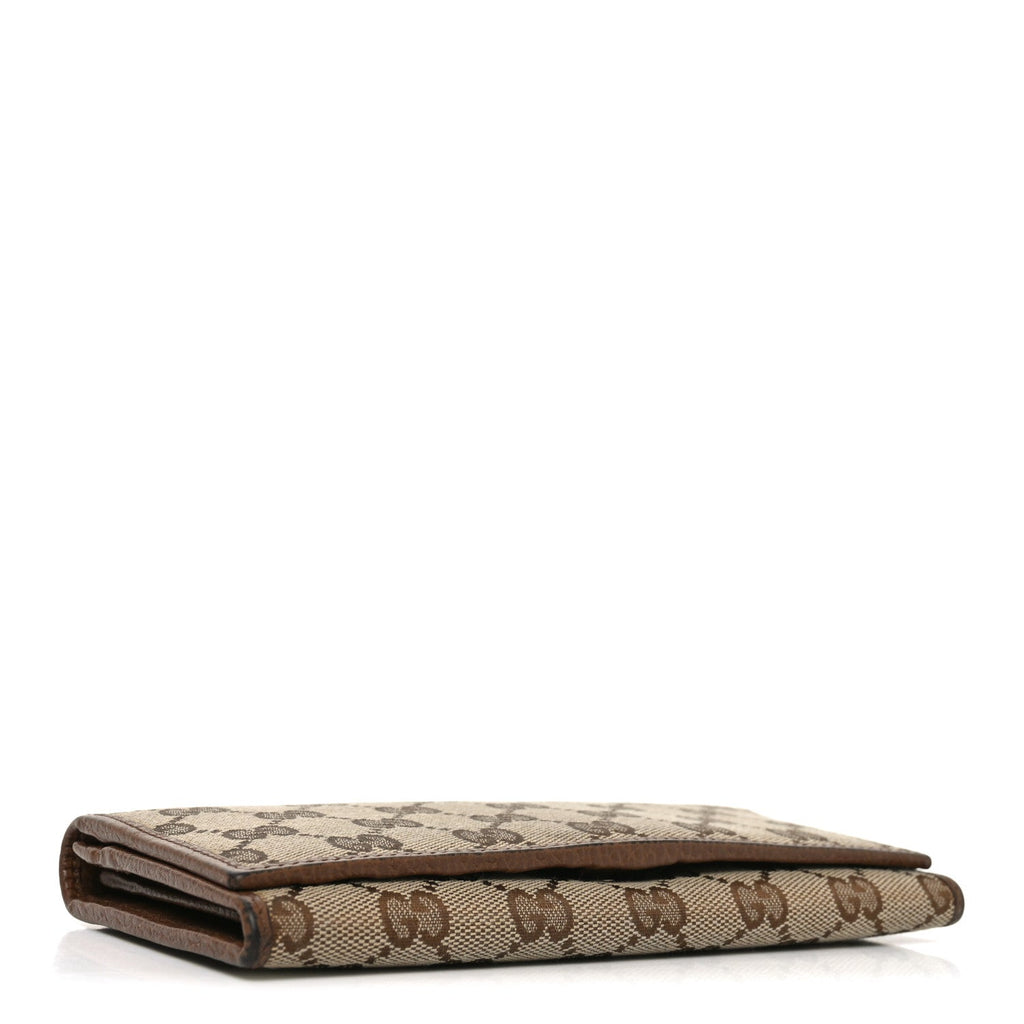 Gucci Monogram Dollar Calfskin Continental Flap Wallet Beige Ebony Tabacco