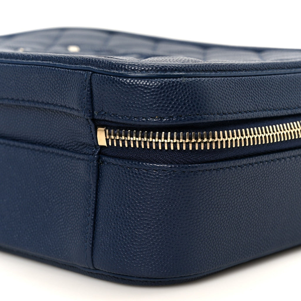 Chanel Caviar Quilted Medium CC Filigree Vanity Case Navy