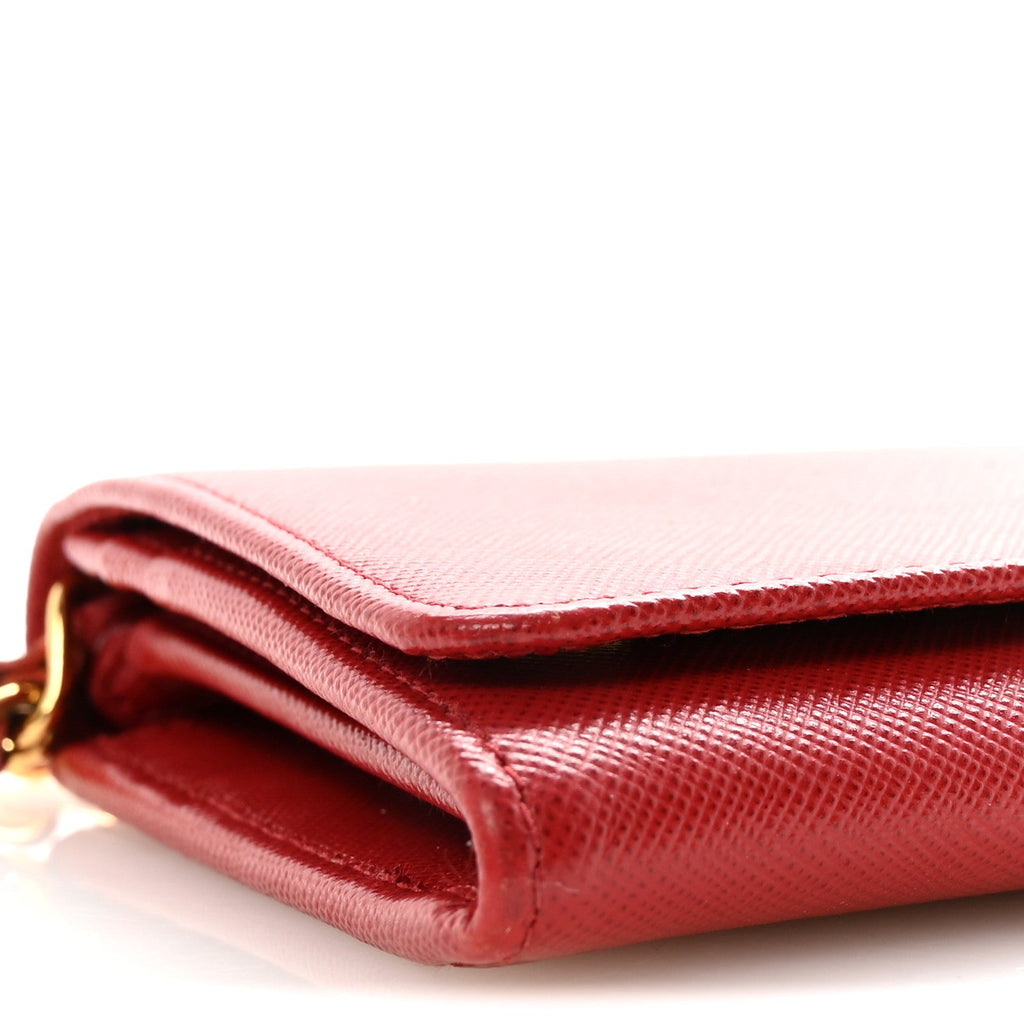 Prada Saffiano Metal Oro Chain Wallet Fuoco