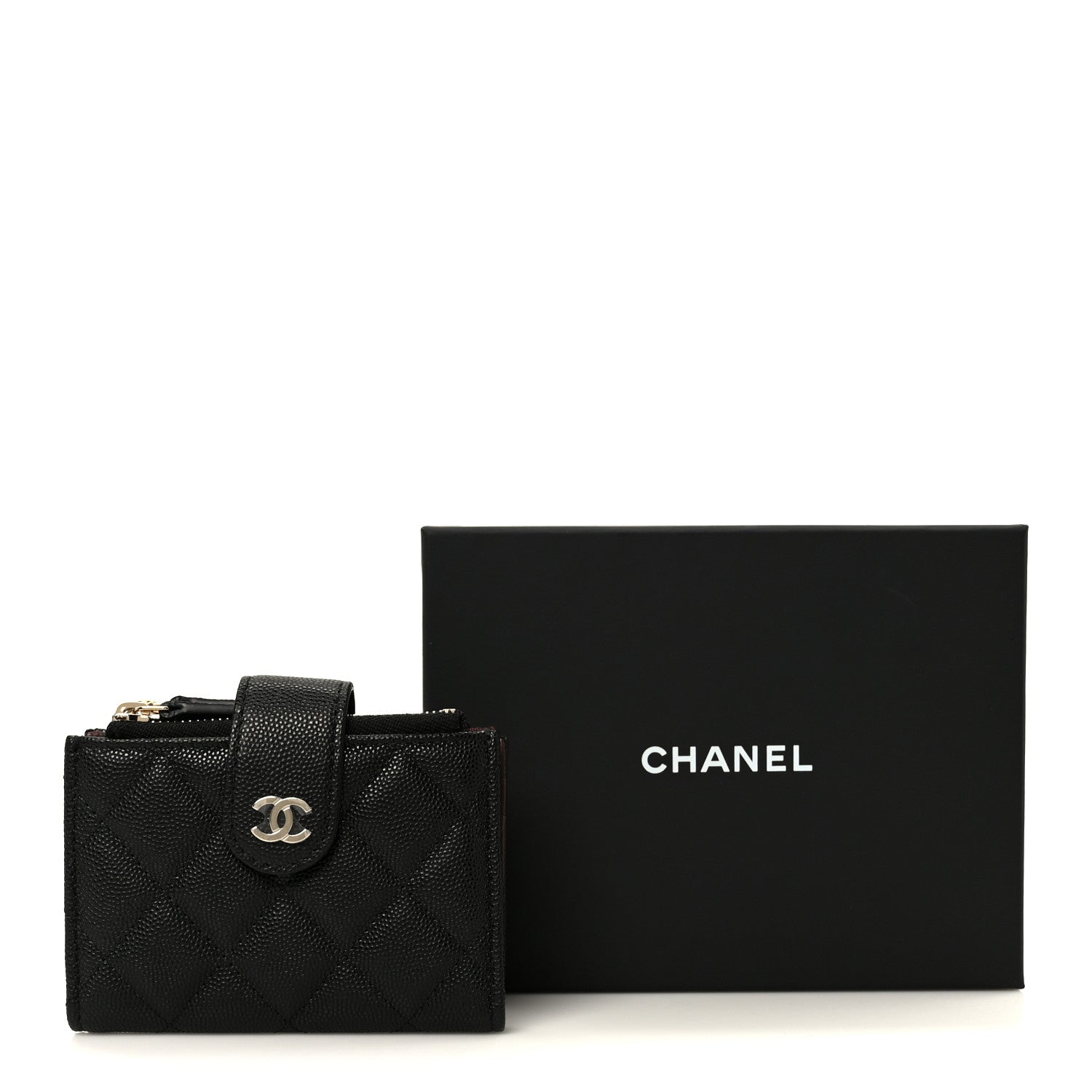 Caviar Quilted Compact Zipped Pocket Wallet Black