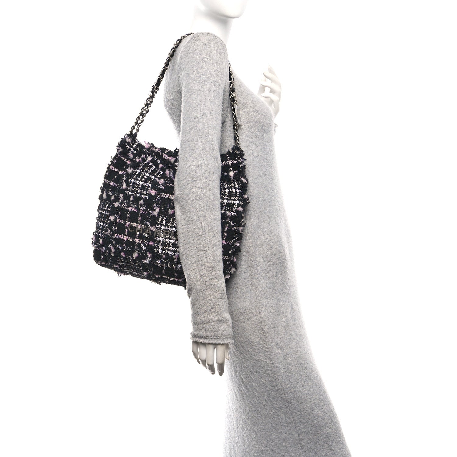 Chanel Tweed Patchwork Quilted Small Chanel 22 Black Pink White