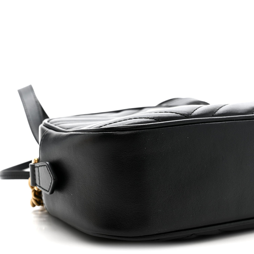 Gucci Calfskin Matelasse Small GG Marmont Chain Shoulder Bag Black