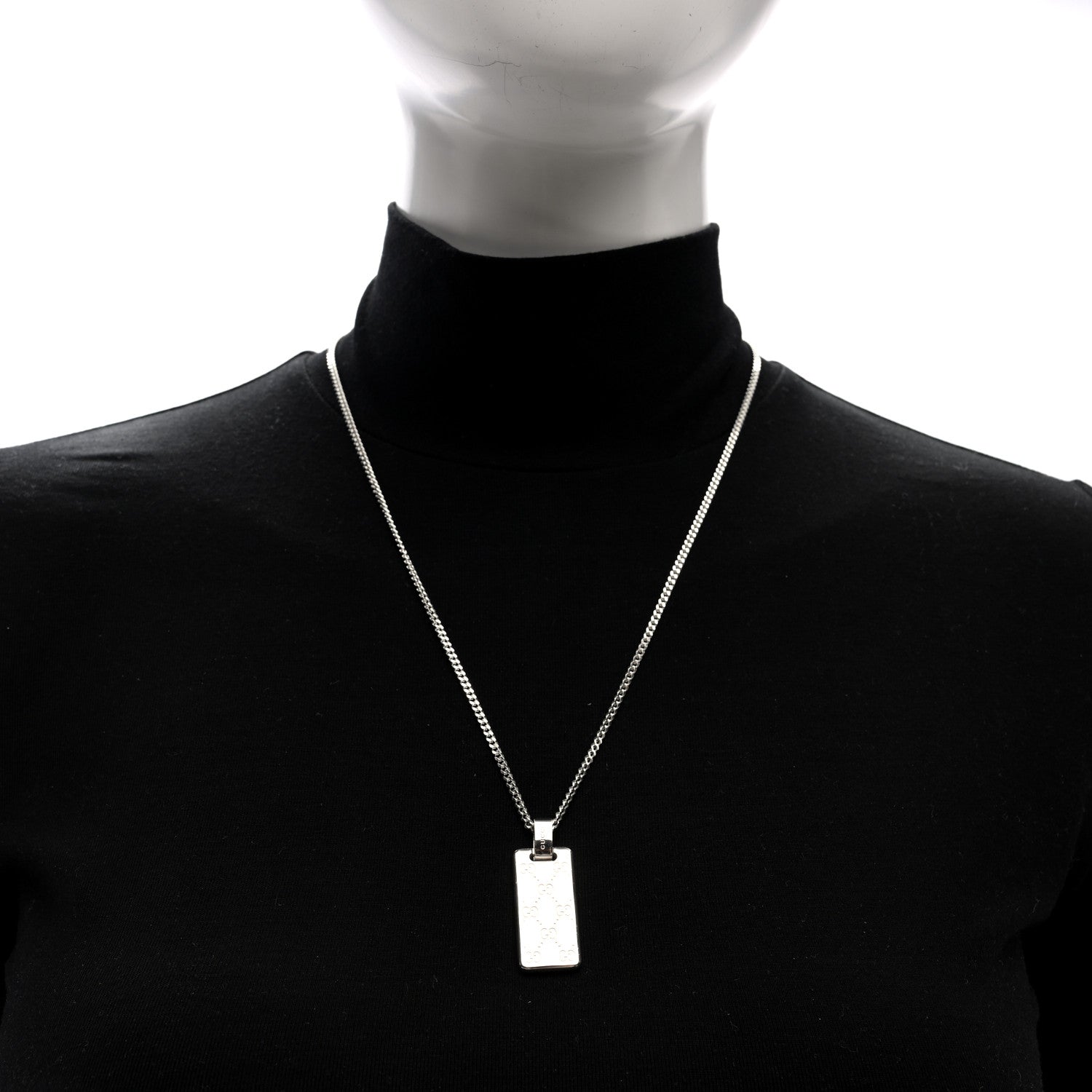 Gucci Sterling Silver Signature Tag Pendant Necklace
