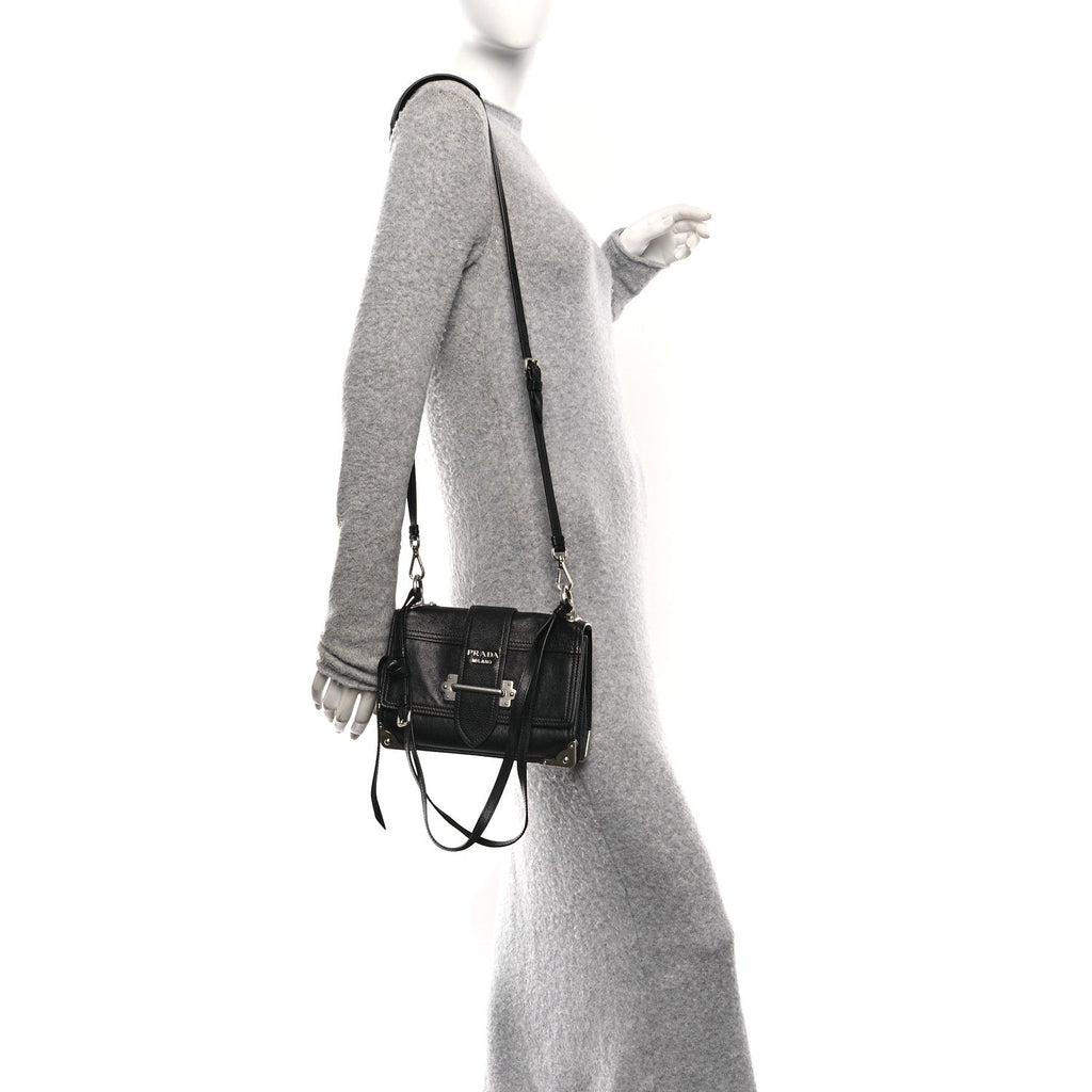 Prada Glace Calf Soft Cahier Bag Black Astrale
