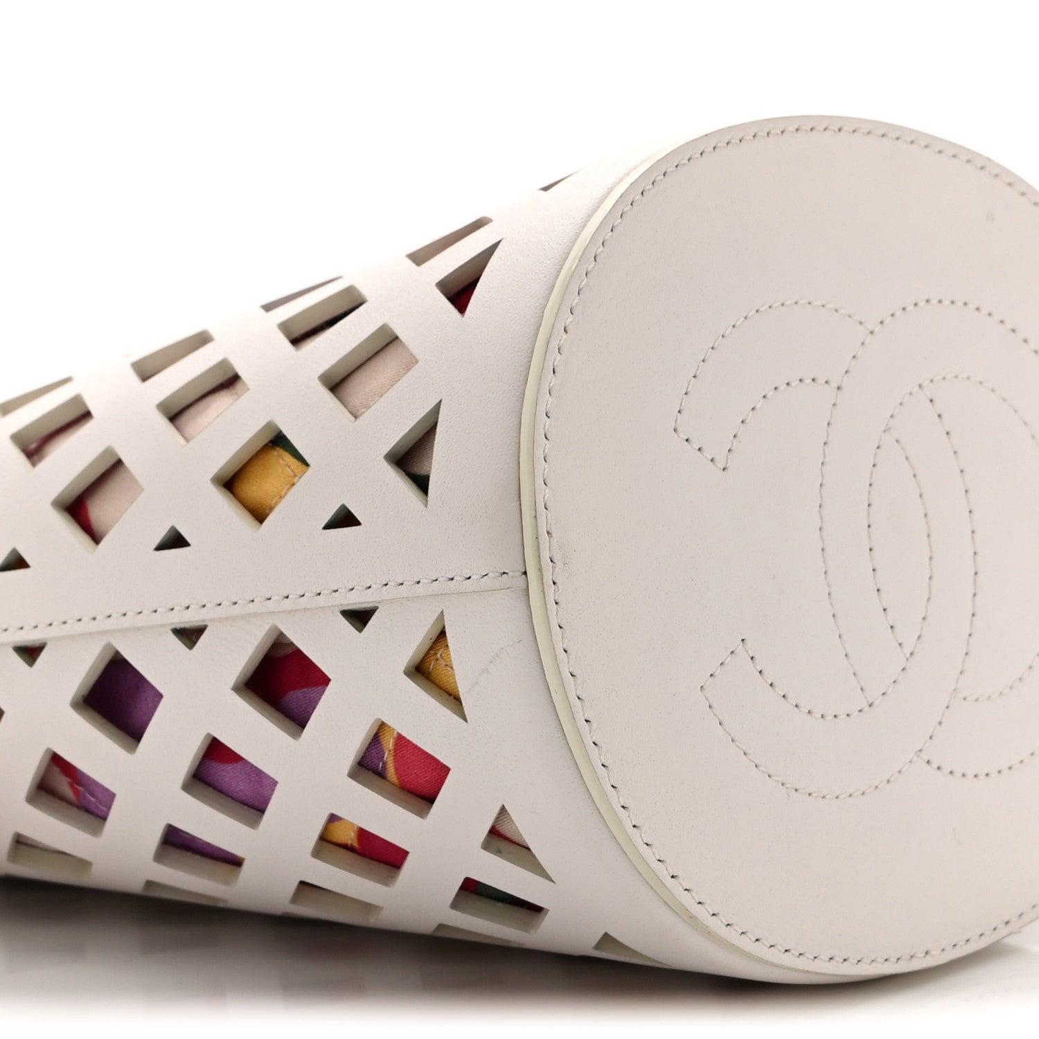 Chanel Lambskin Sea Through Bucket Drawstring Bag White Multicolor