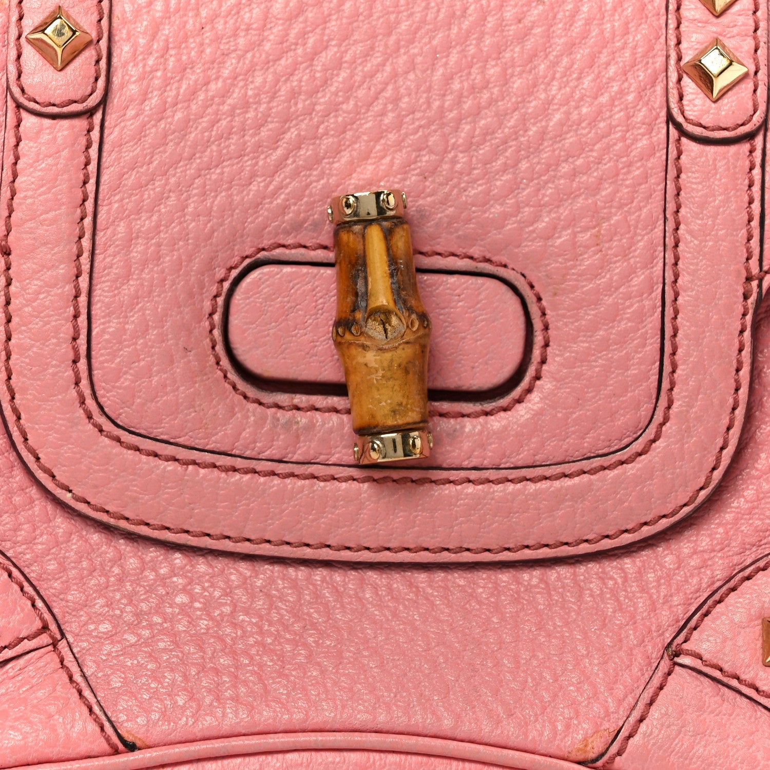 Gucci Calfskin Bamboo Top Handle Bag Pink