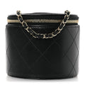 Chanel Lambskin Quilted Round Small Vanity Case With Chain Black