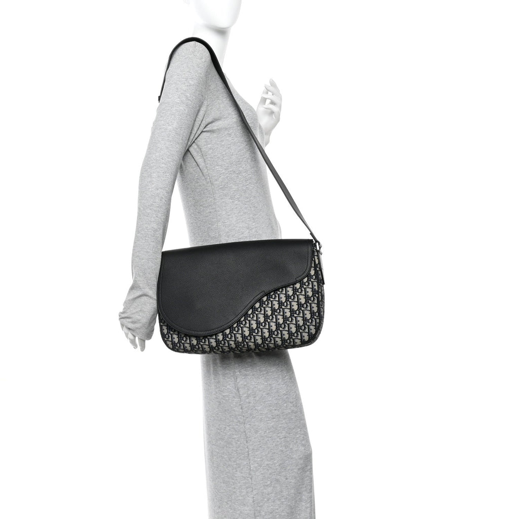 Christian Dior Grained Calfskin Oblique Saddle Messenger Black