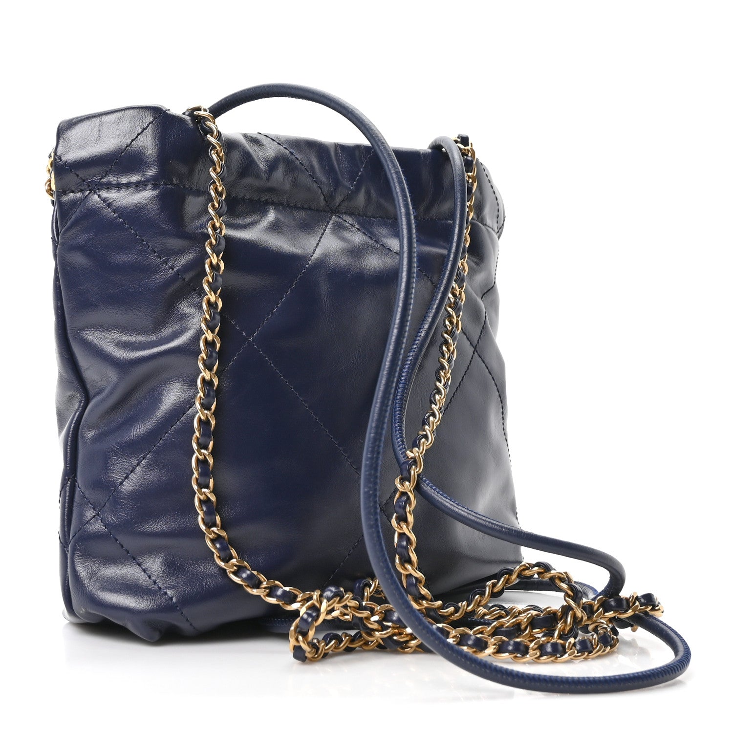 Chanel Shiny Calfskin Quilted Mini Chanel 22 Navy Blue