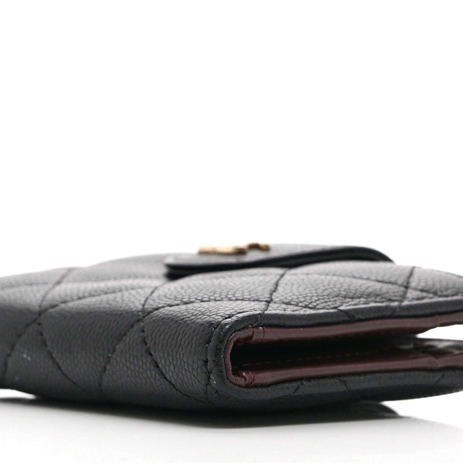 Caviar Quilted Compact Zipped Pocket Wallet Black