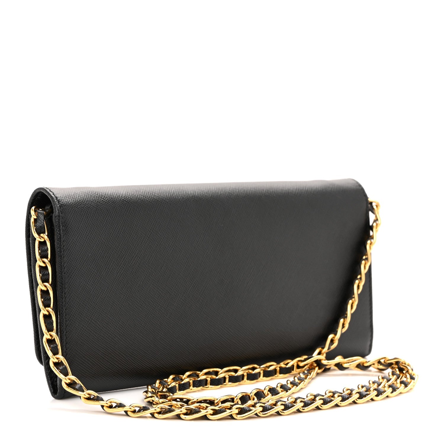 Prada Saffiano Metal Oro Chain Wallet Black