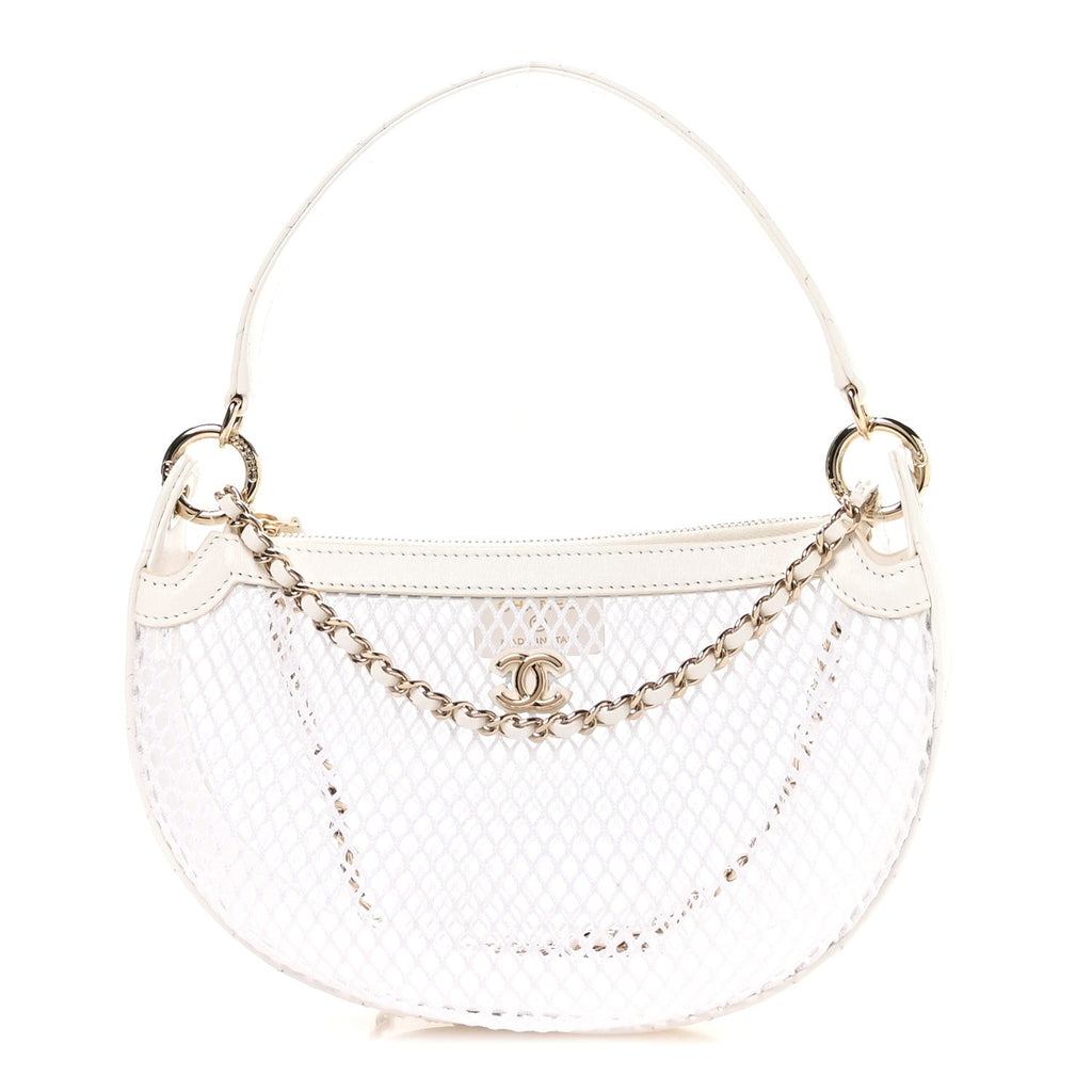 Chanel Mesh Shiny Lambskin Chain Hobo White