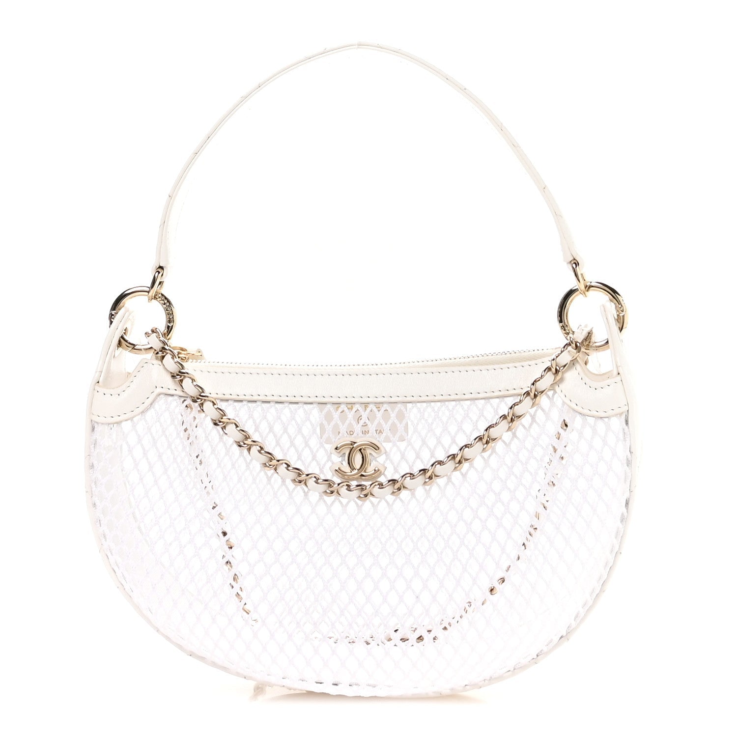 Chanel Mesh Shiny Lambskin Chain Hobo White