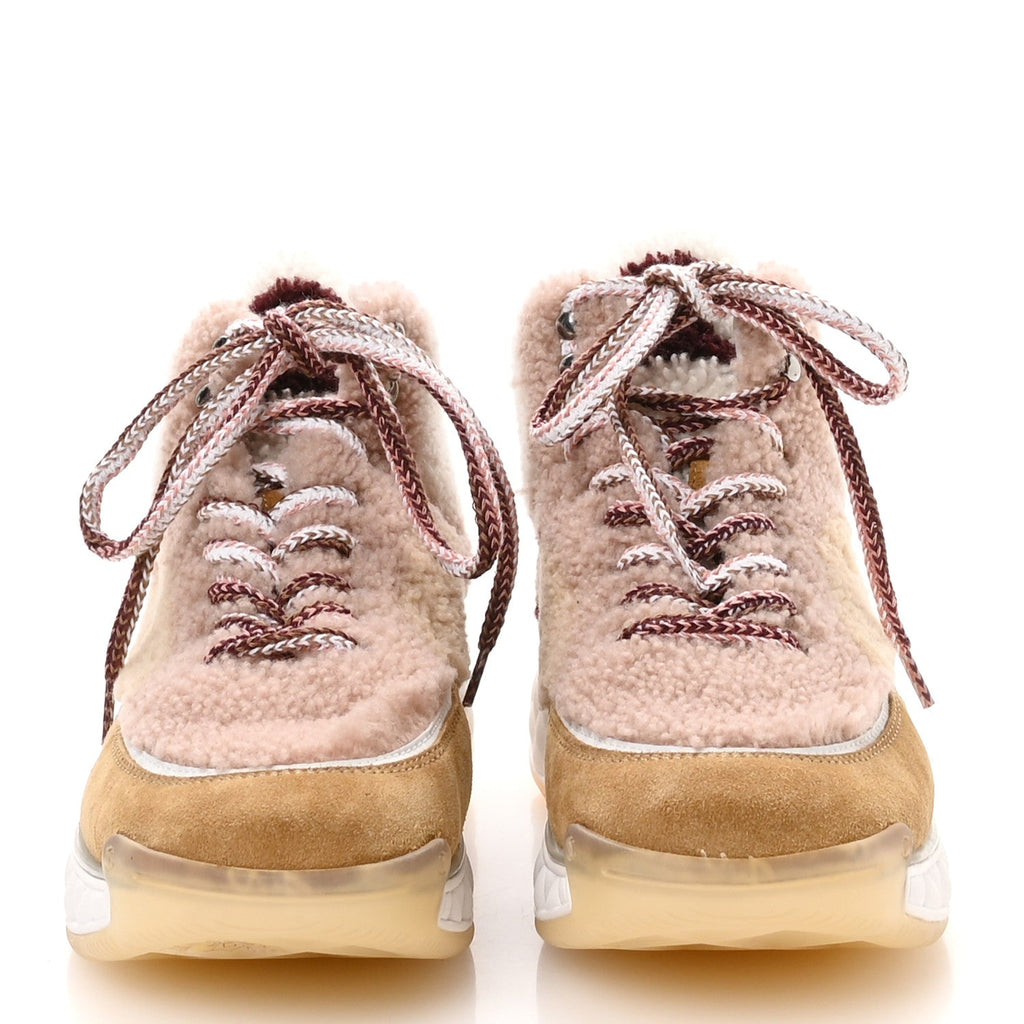 Chanel Shearling Suede CC High Top Sneakers 40 White Pink