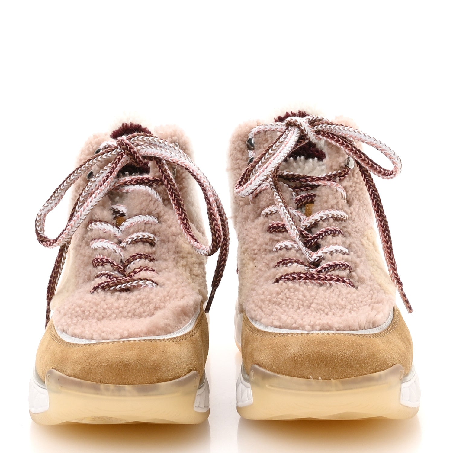 Chanel Shearling Suede CC High Top Sneakers 40 White Pink
