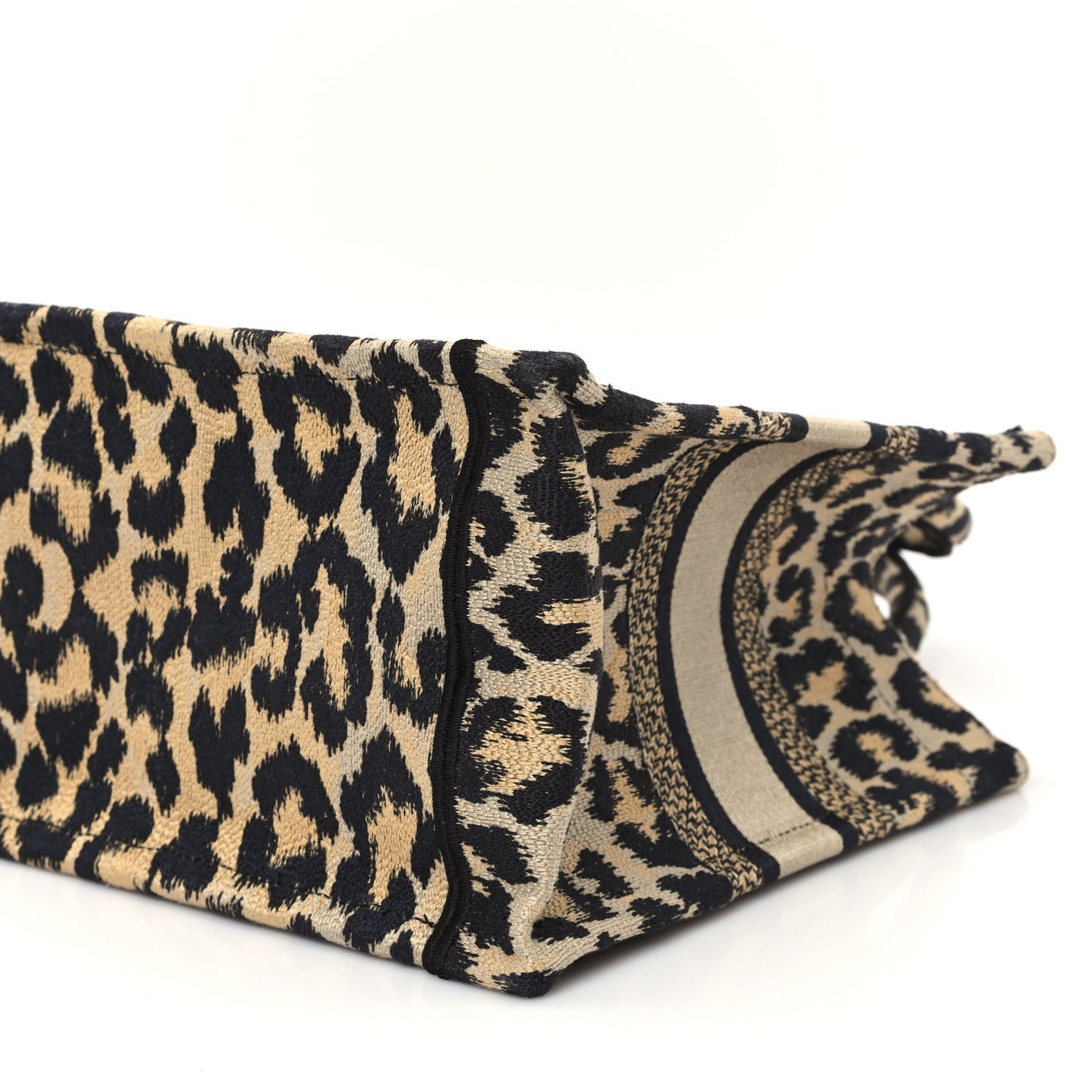 Christian Dior Canvas Mizza Embroidered Small Leopard Book Tote Beige
