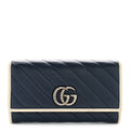 Gucci Vintage Effect Calfskin Matelasse Diagonal Torchon GG Marmont Continental Wallet Blue Agata Mystic White