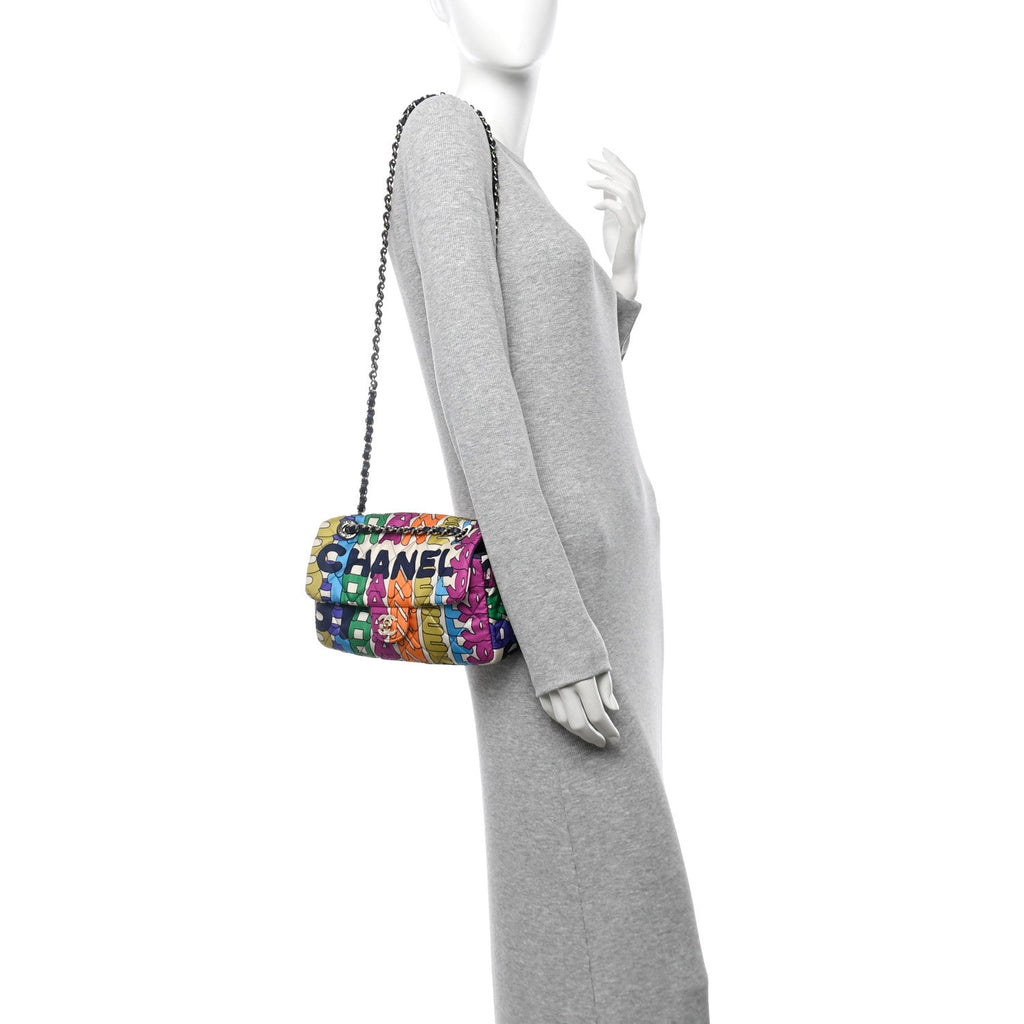 Chanel Printed Fabric Quilted Logo Single Flap Bag Multicolor