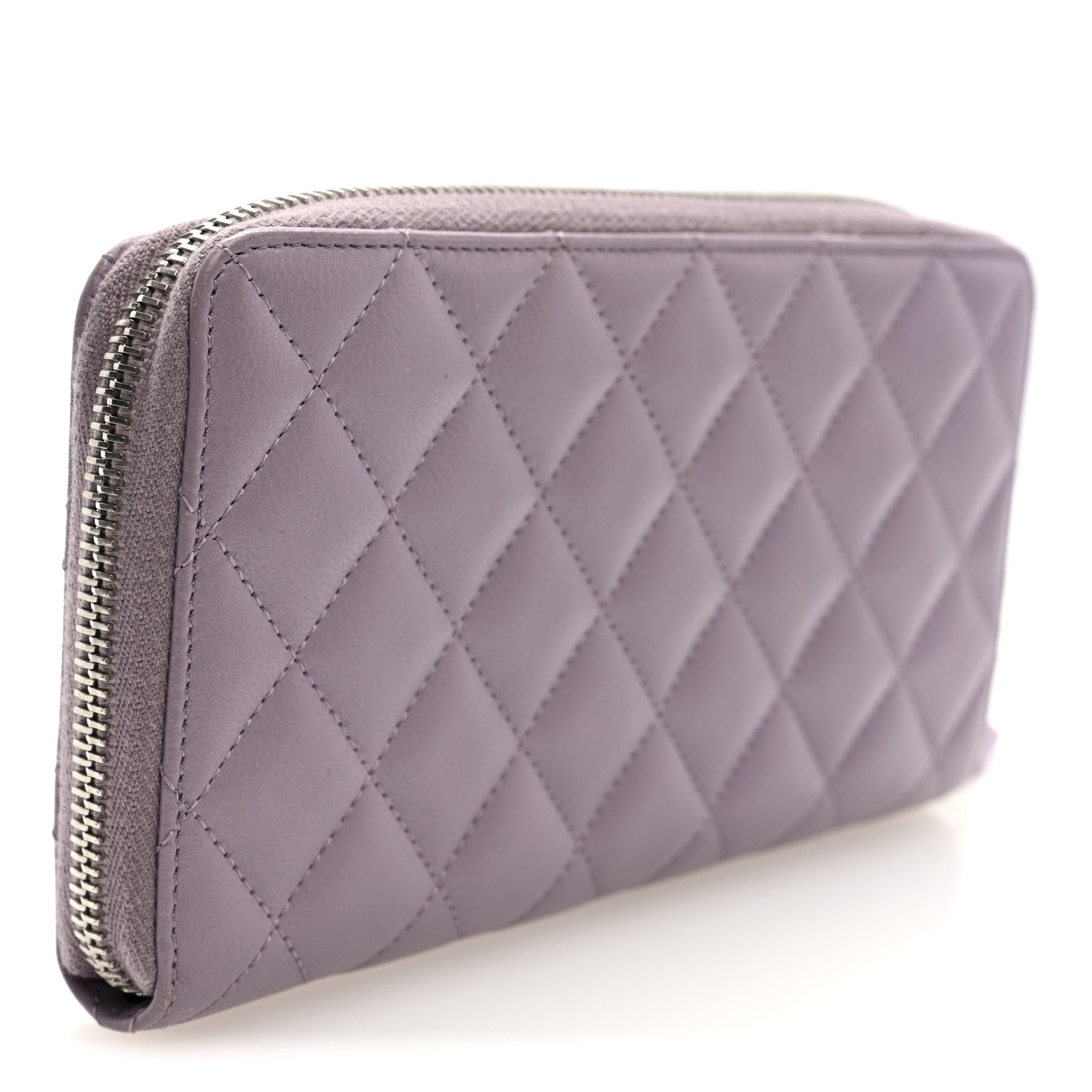 Lambskin Quilted Large Gusset Zip Around Wallet Light Purple