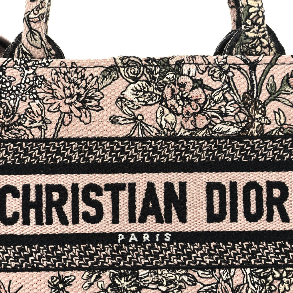 Christian Dior Canvas Embroidered Mini Book Tote With Strap Pink Multicolor