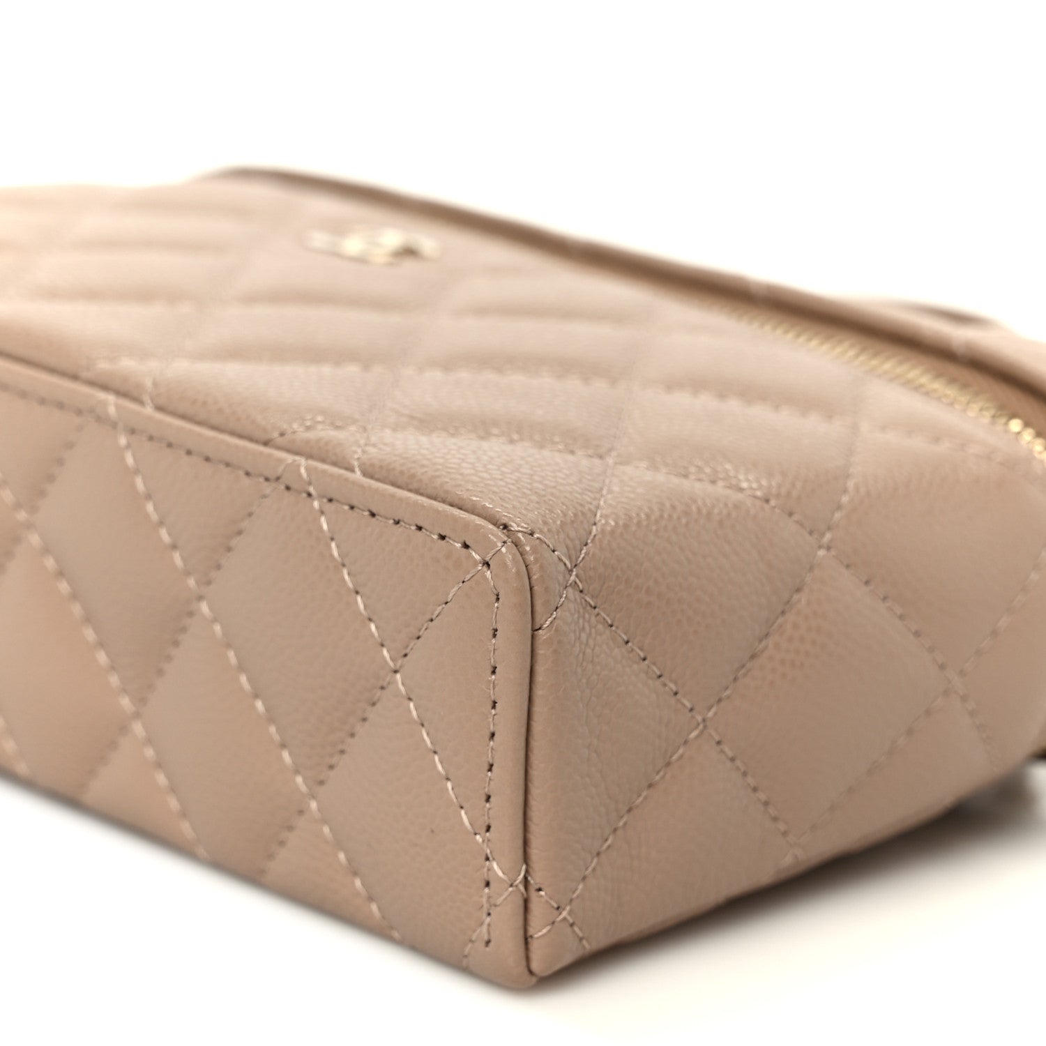 Chanel Caviar Quilted Top Handle Slim Vanity With Chain Dark Beige