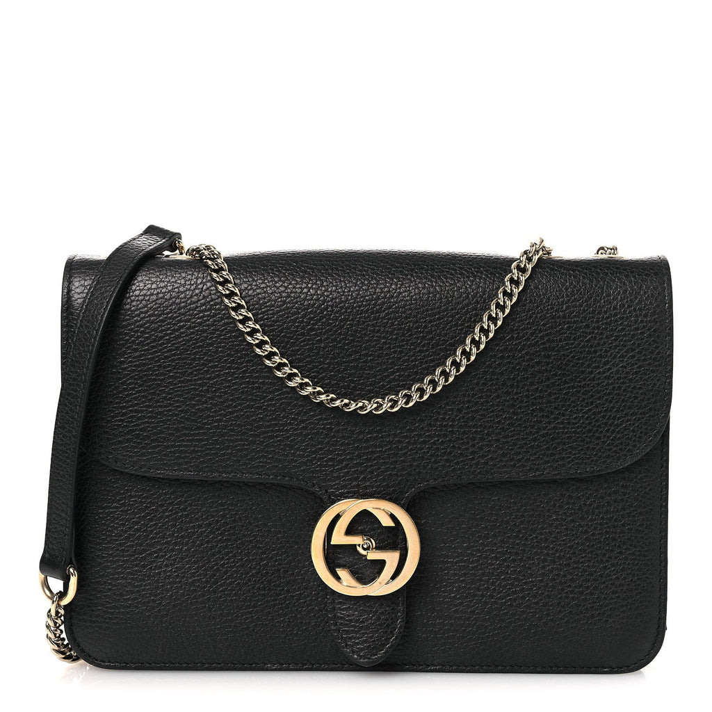 Gucci Dollar Calfskin Interlocking G Shoulder Bag Black