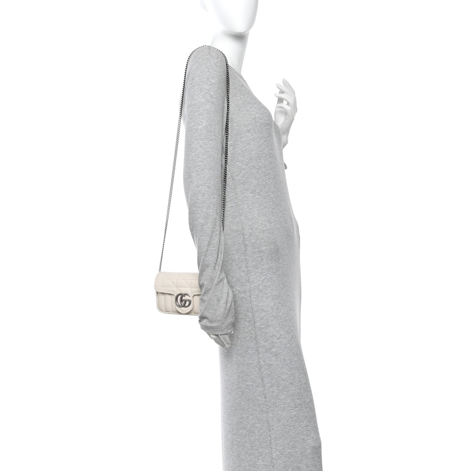 Gucci Calfskin Matelasse Aria Super Mini GG Marmont Shoulder Bag Mystic White