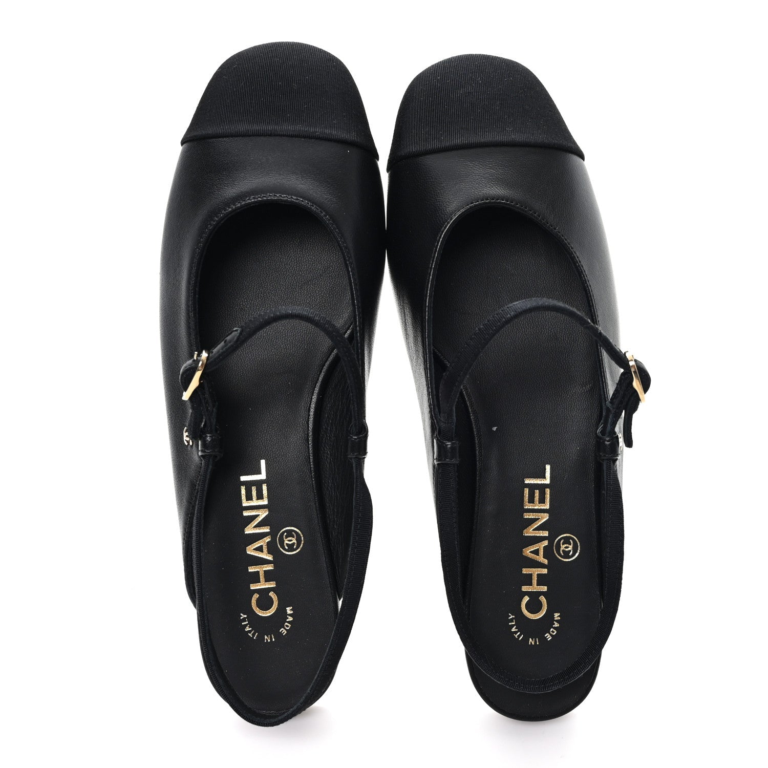 Lambskin Grosgrain Rounded Toe CC Slingback Flats 36.5 Black
