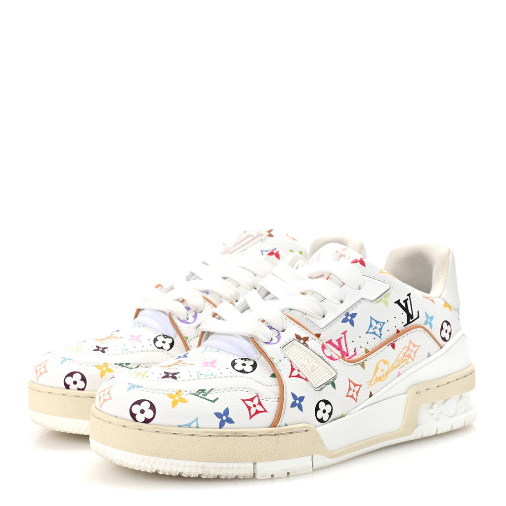 Louis Vuitton LV X TM Calfskin Monogram Multicolor Womens LV Trainer Sneakers 37.5 White