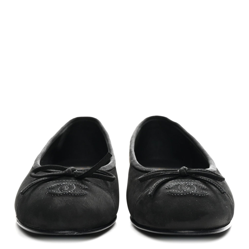 Chanel Suede Calfskin Cap Toe CC Ballerina Flats 36 Black