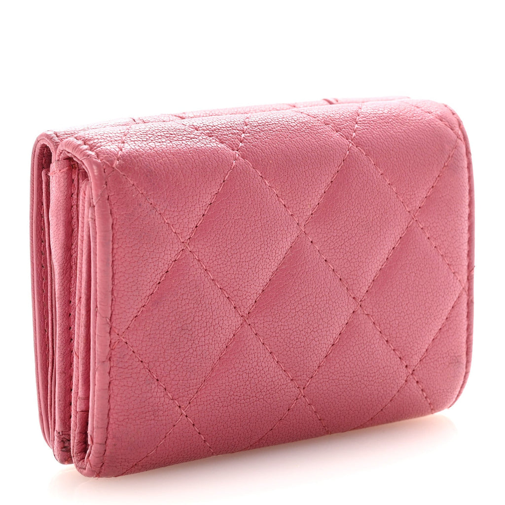 Chanel Sheepskin Quilted Vintage Mademoiselle Trifold Wallet Dark Pink