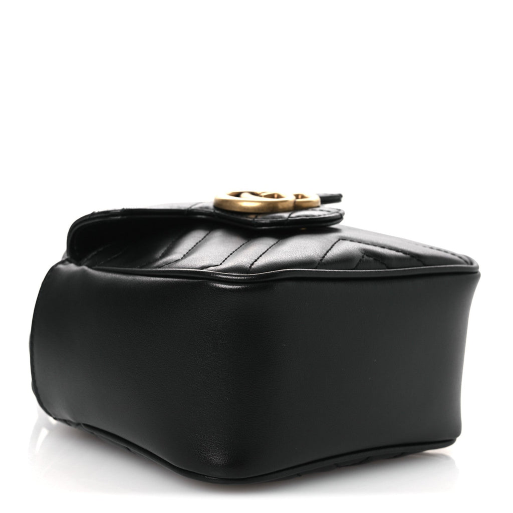 Gucci Calfskin Matelasse Front Pocket Mini GG Marmont Bucket Bag Black