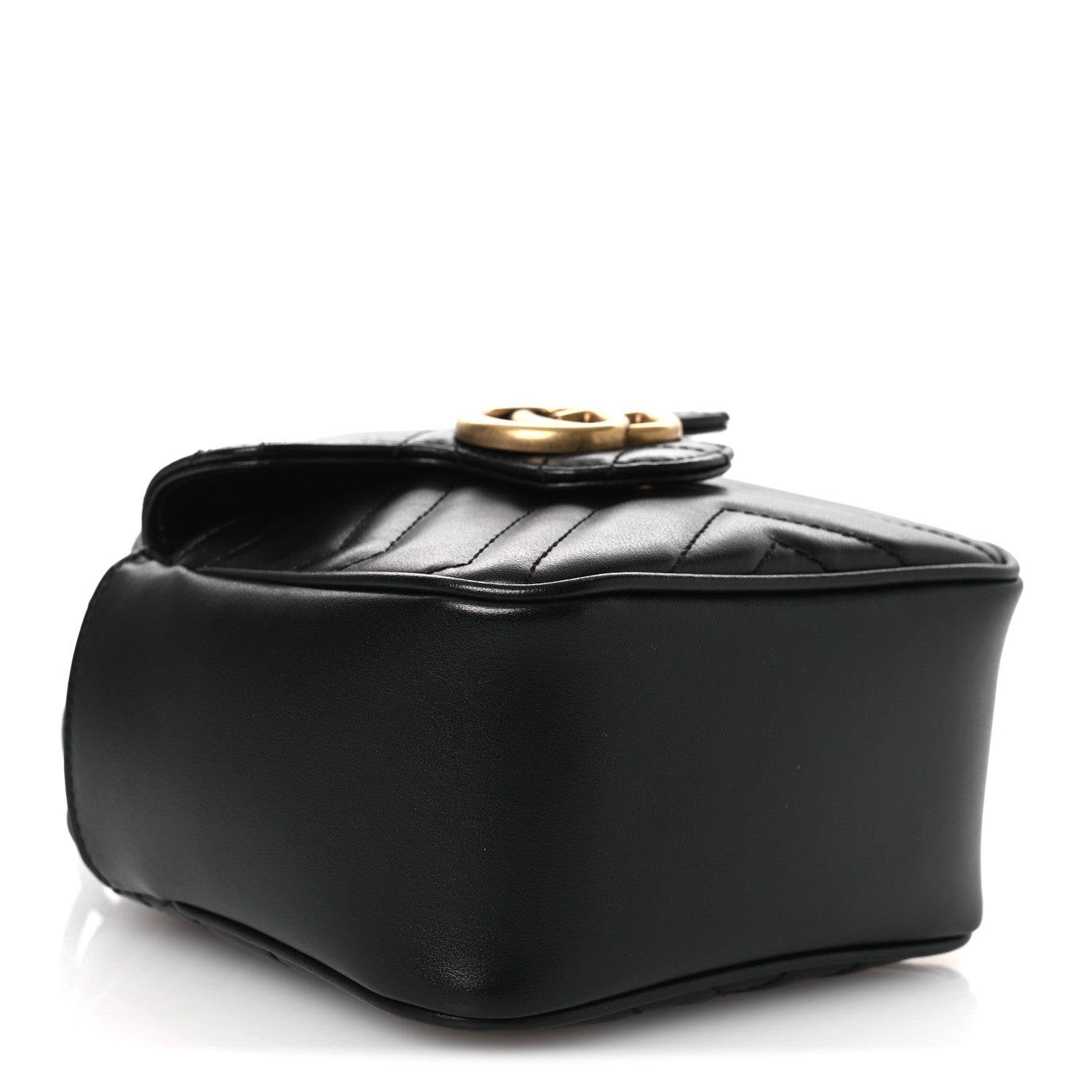 Gucci Calfskin Matelasse Front Pocket Mini GG Marmont Bucket Bag Black
