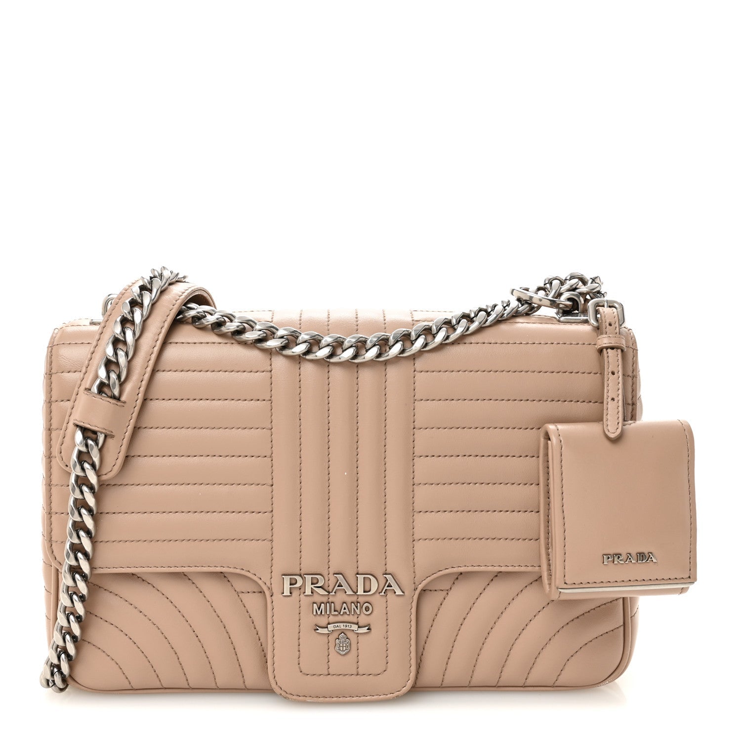 Prada Soft Calfskin Impunture Diagramme Large Chain Flap Shoulder Bag Cipria