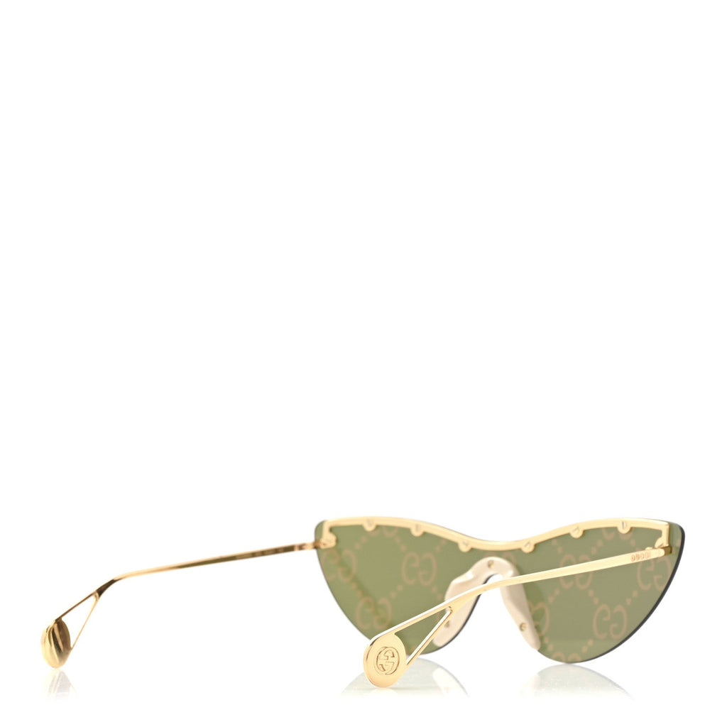 Gucci Metal Rimless Star Studded Monogram 90mm Cat Eye GG0666S Sunglasses Mirror Purple