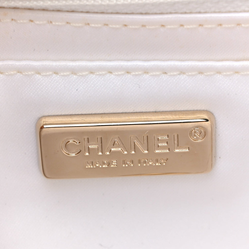 Chanel Sequin Logo Medium Flap White Black