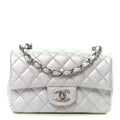 Chanel Iridescent Calfskin Quilted Mini Rectangular Flap Light Blue