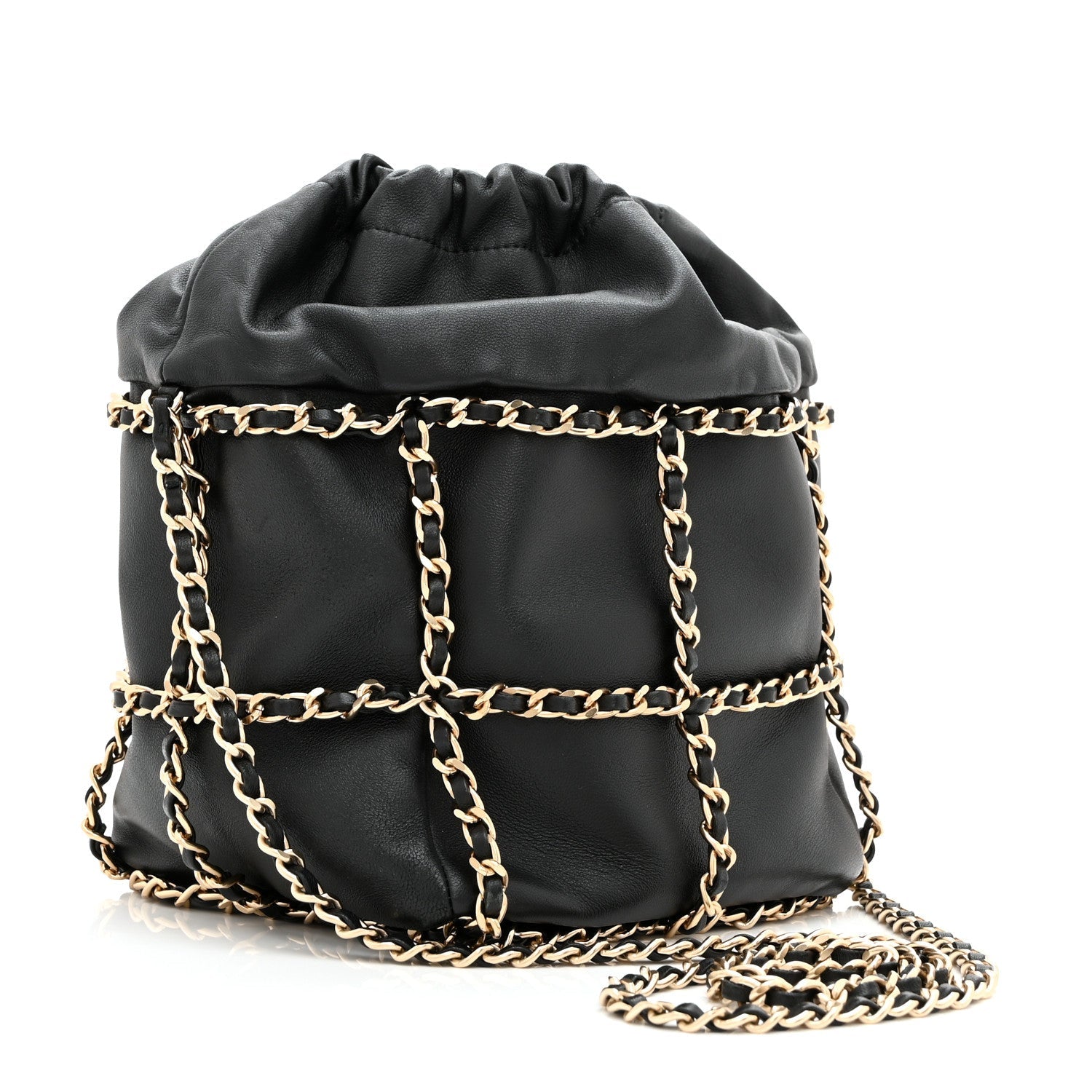 Chanel Lambskin Bucket Chain Drawstring Bag Black