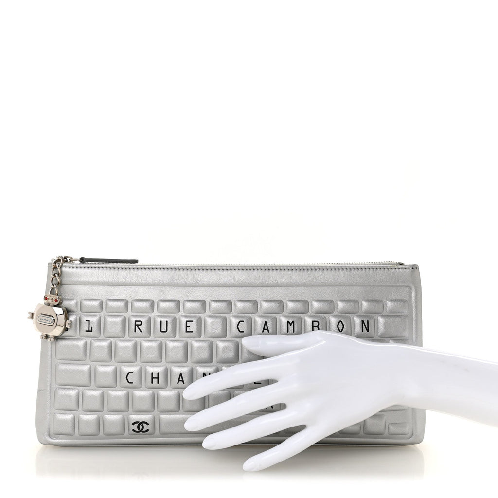 Metallic Calfskin Keyboard Pouch Silver