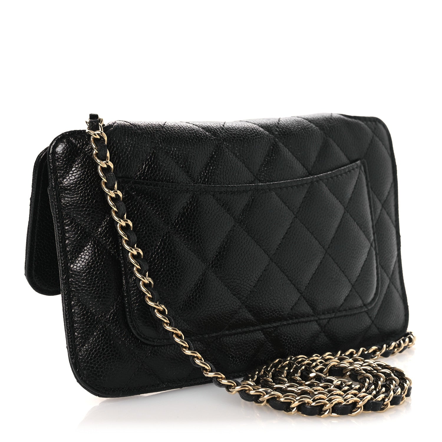 Chanel Caviar Fabric Foldable Tote Bag With Chain Black Multicolor
