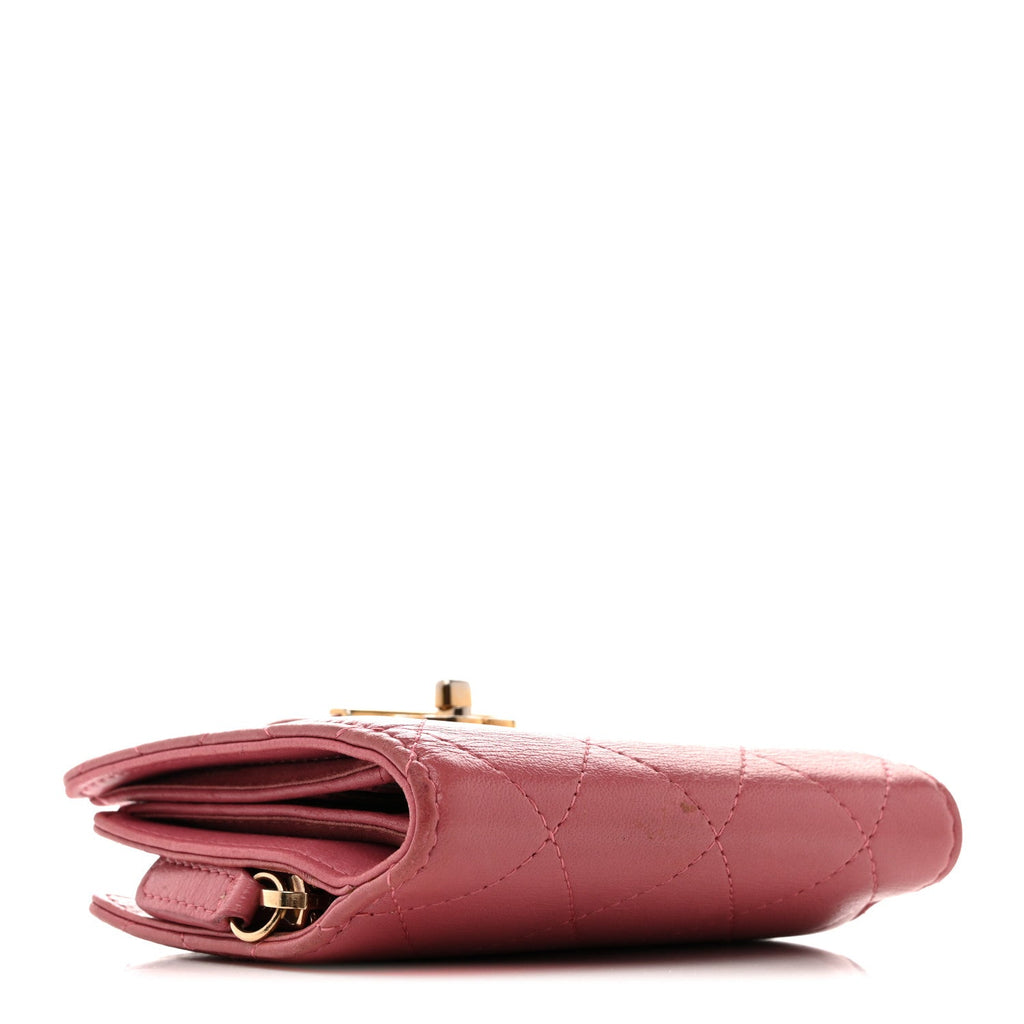 Calfskin Quilted Zip Around Bifold Wallet Pink