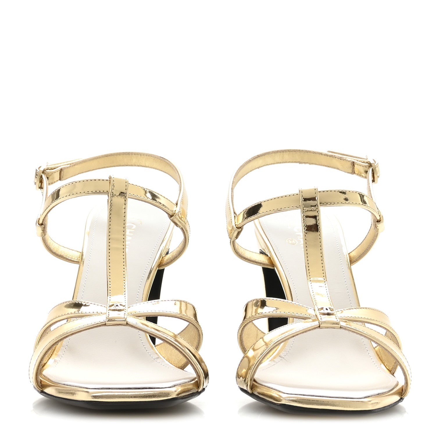 Laminated Calfskin Block Heel Sandals 39 Gold