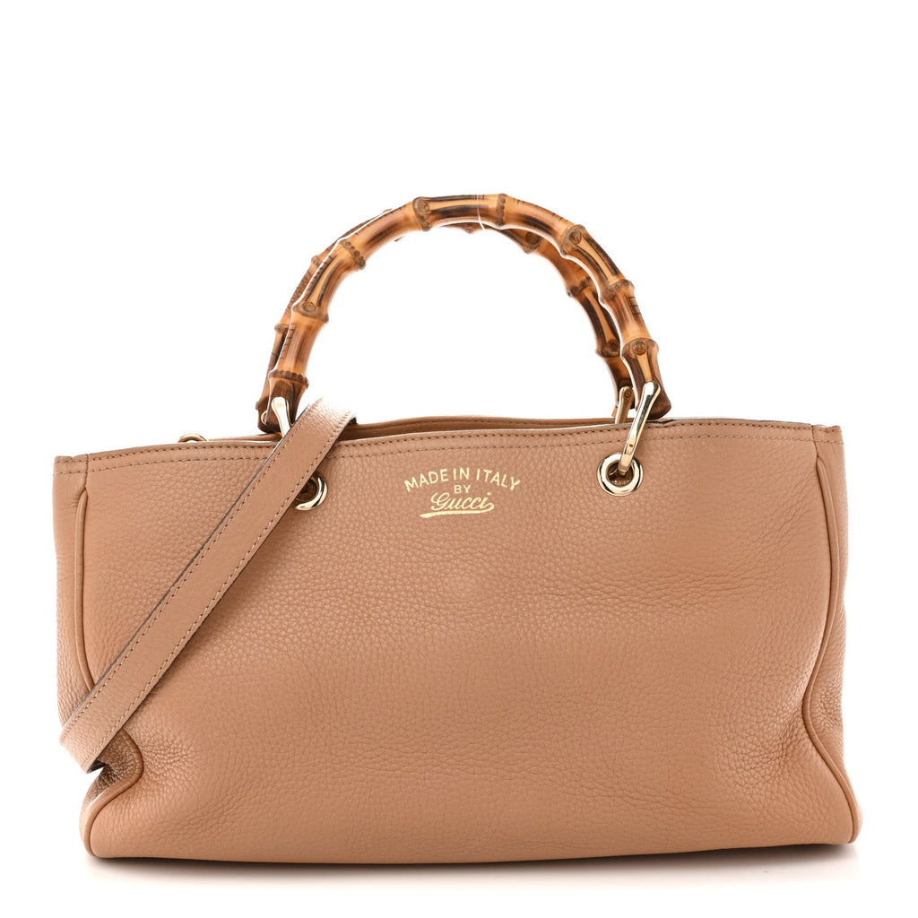 Gucci Pebbled Calfskin Medium Bamboo Shopper Tote Camelia