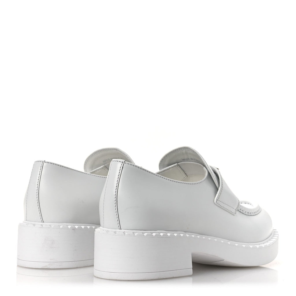 Prada Spazzolato Triangle 50mm Loafers 41 White