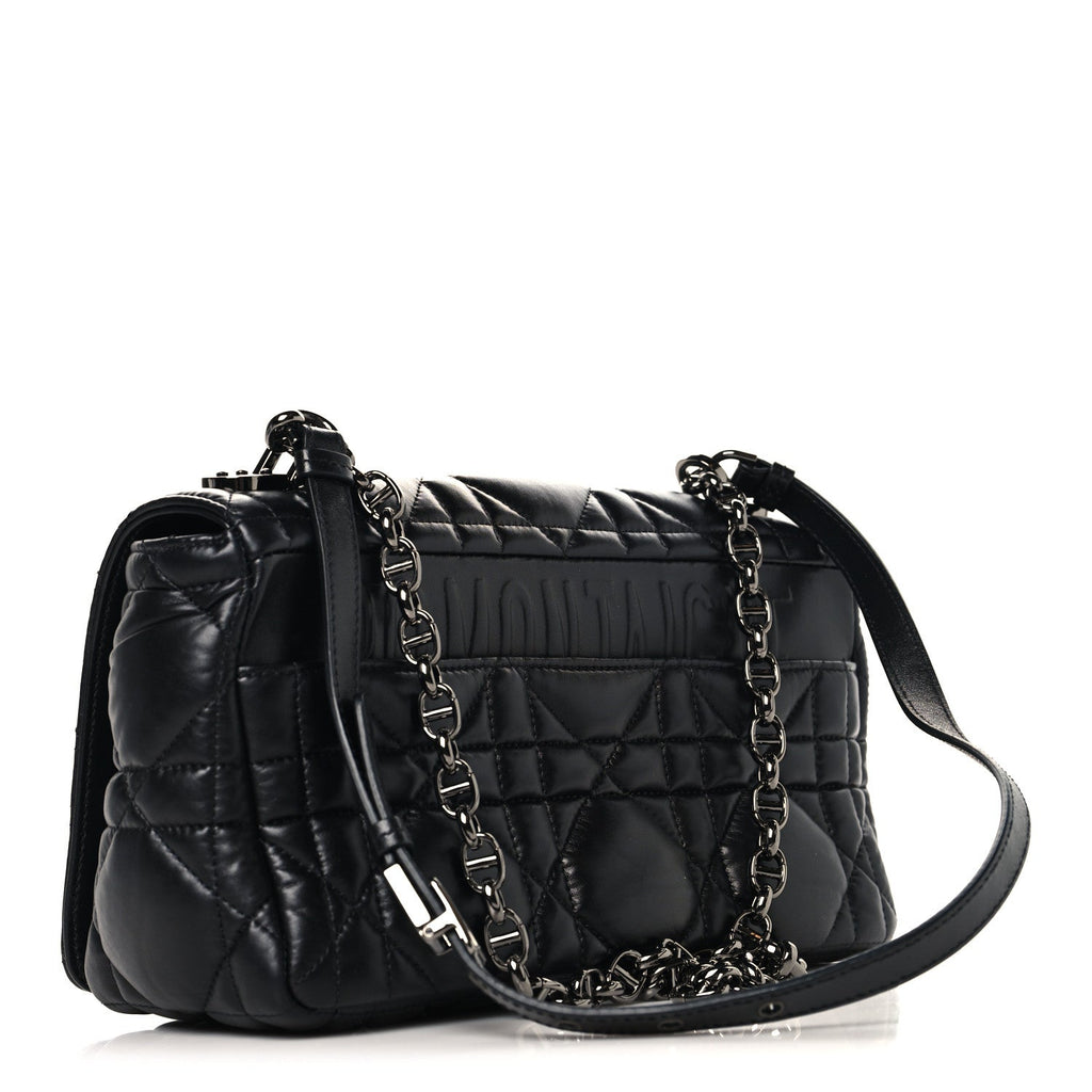 Christian Dior Calfskin Macrocannage Large Caro Bag Black