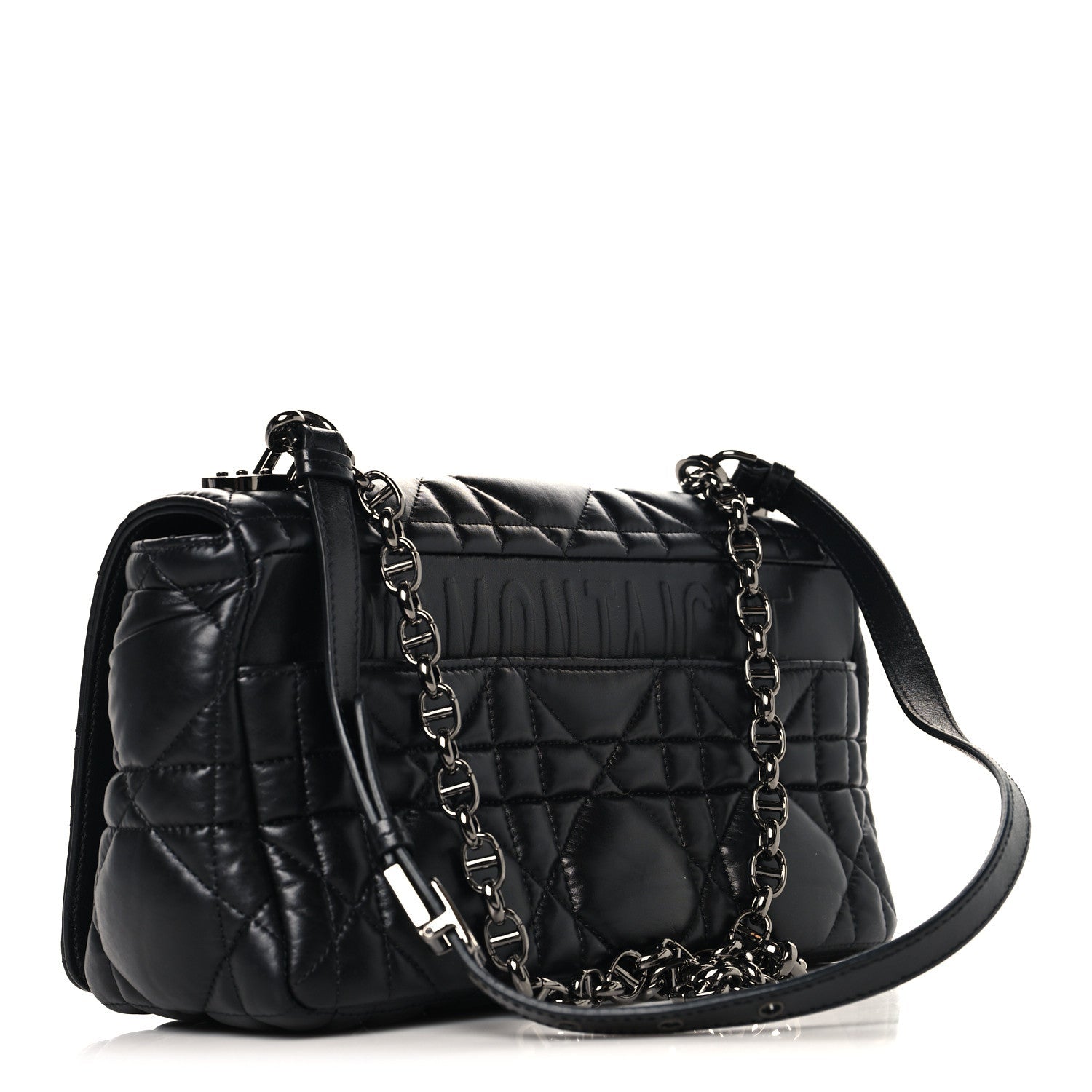 Christian Dior Calfskin Macrocannage Large Caro Bag Black