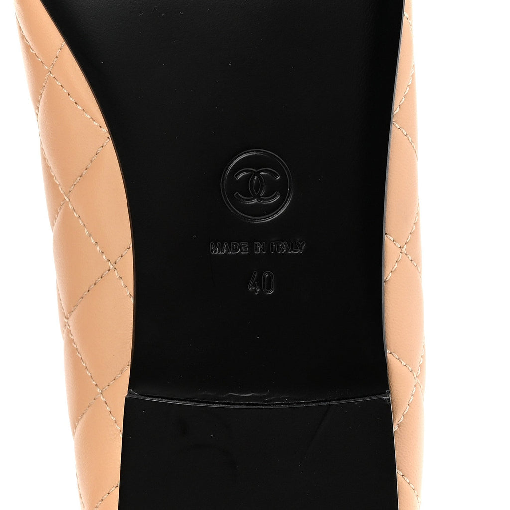 Lambskin Quilted CC Cap Toe Ballerina Flats 40 Beige Black