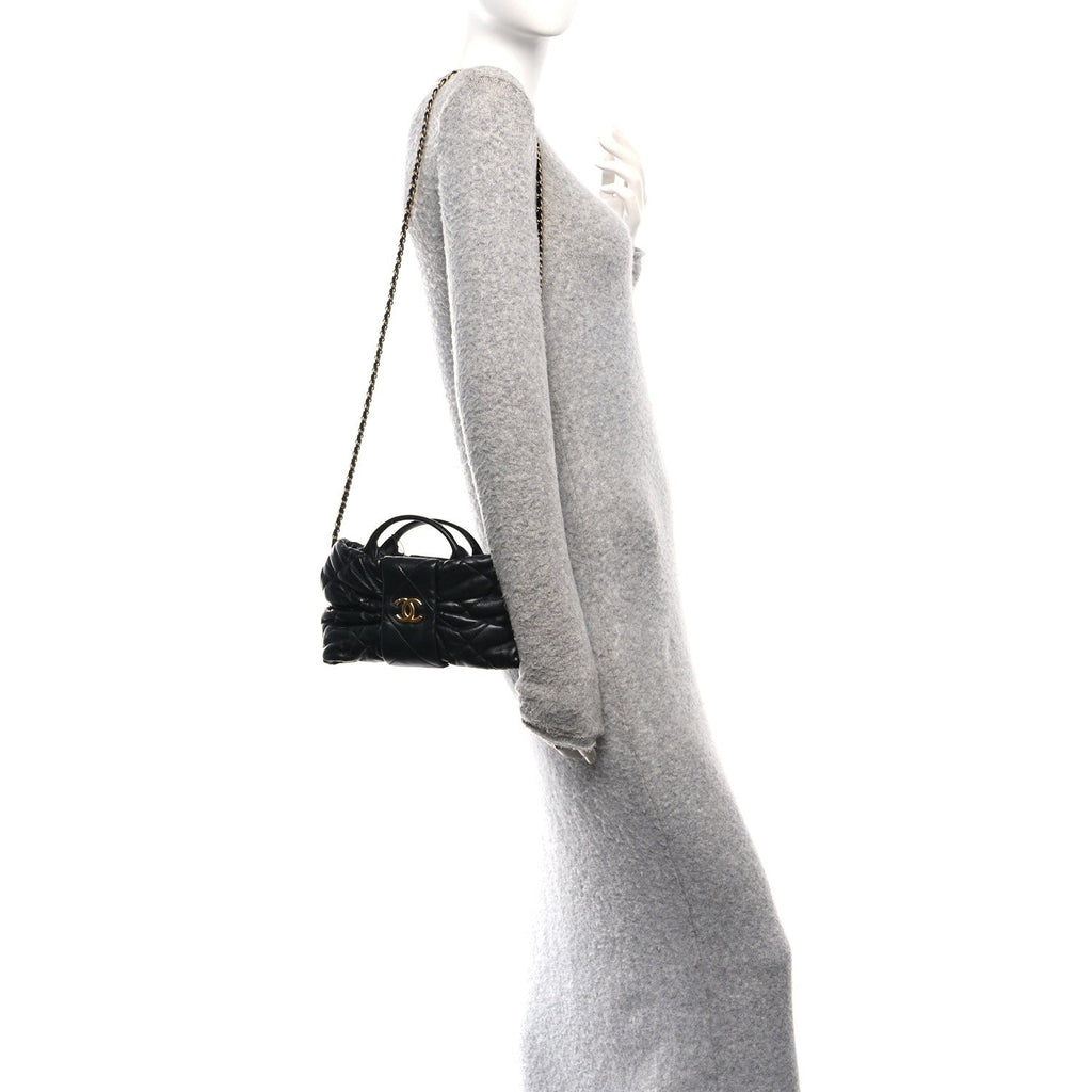 Chanel Lambskin Quilted Mini Bow Bag Black
