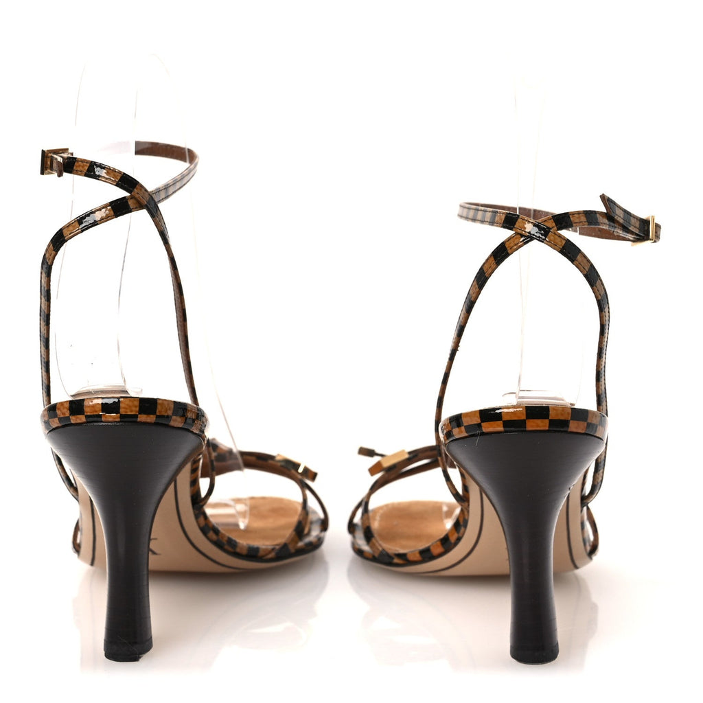 Louis Vuitton Patent Suede Damier Bow Ankle Wrap Sandals 36